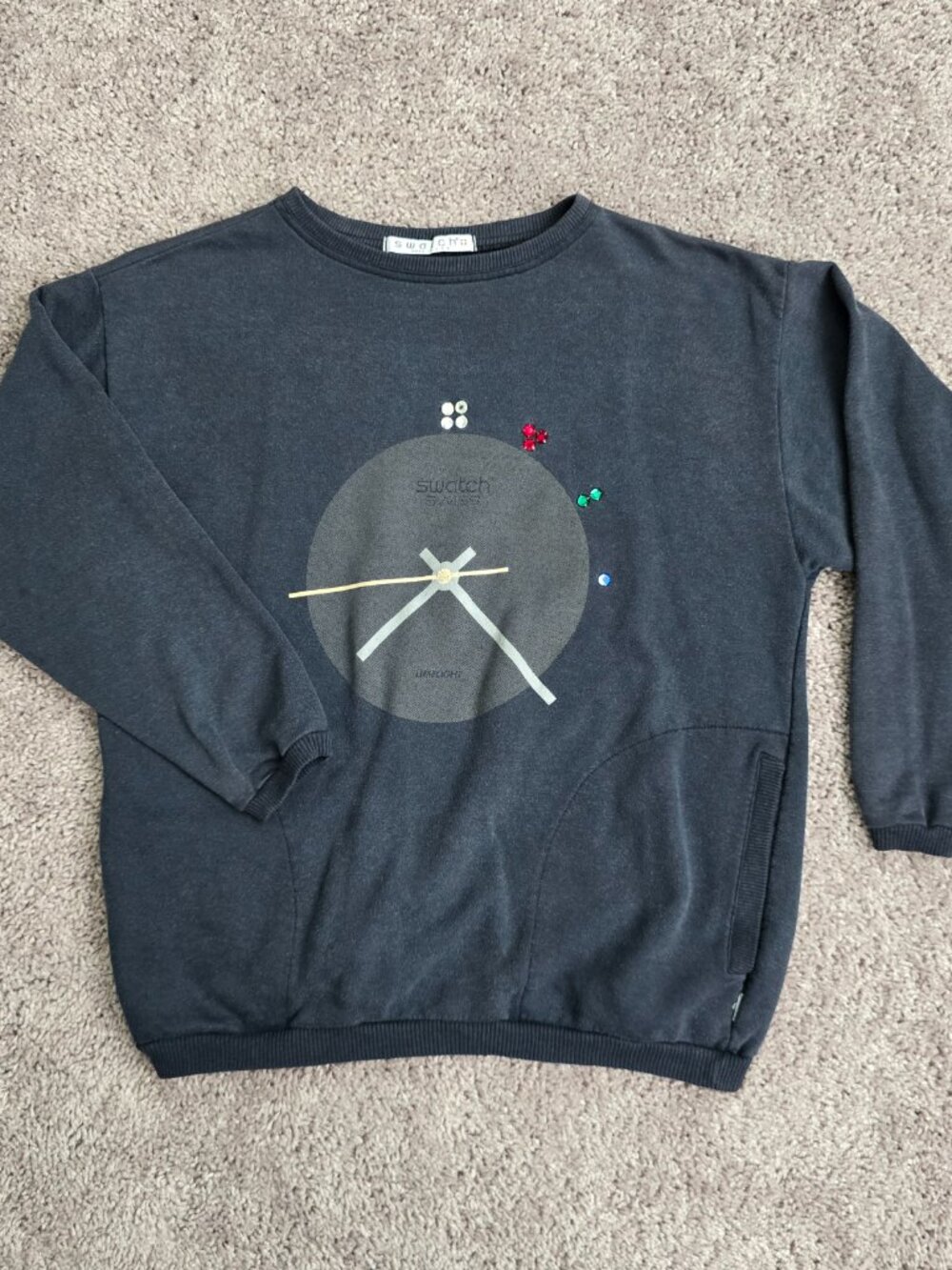 Vintage 80s Swatch Watch Sweatshirt Limelight Clock Face Graphic Unisex Crewneck